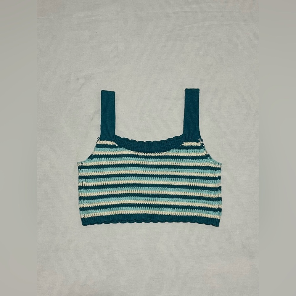 Wild Fable Striped Crochet Knit Crop Tank Top - Blue & White - Size Large